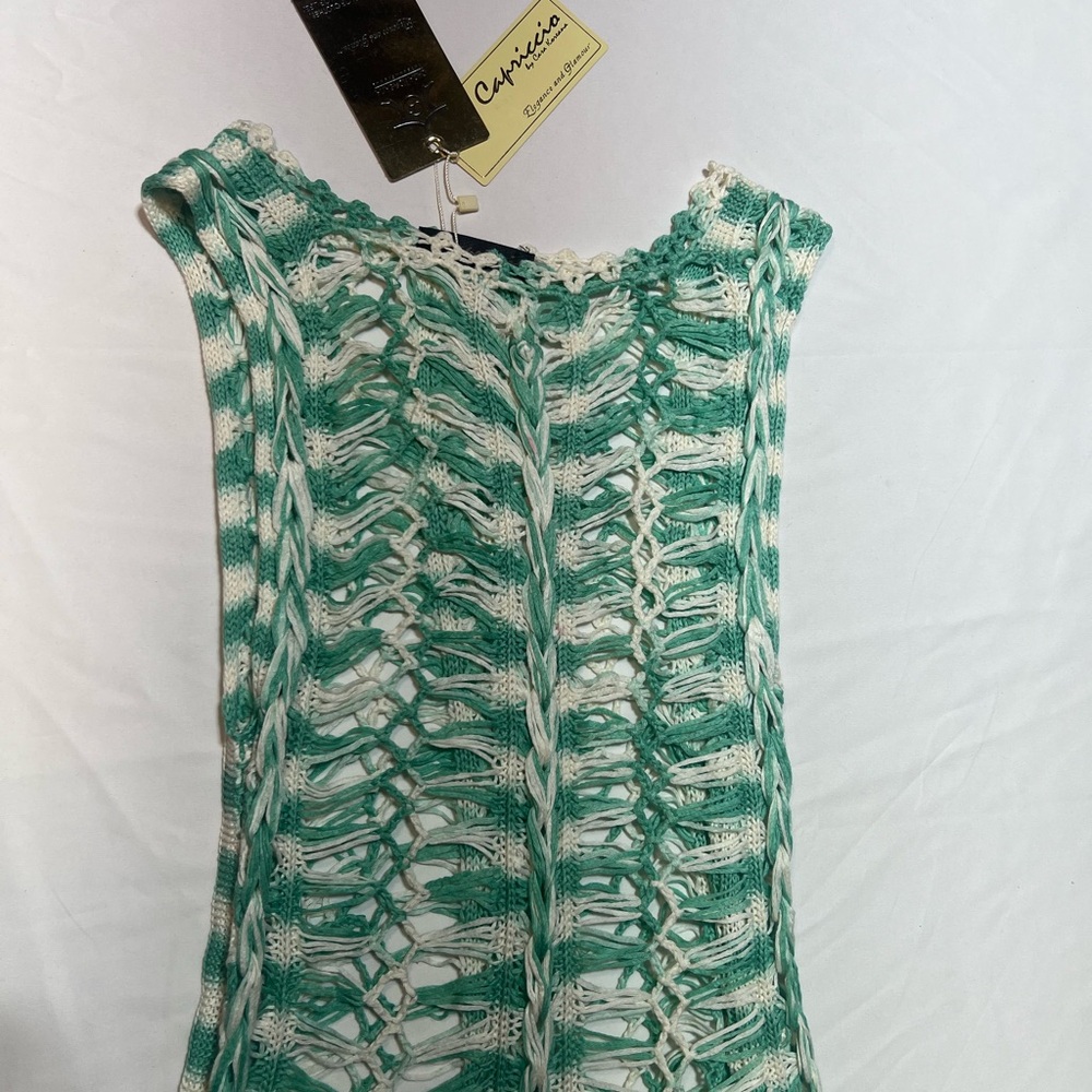 Capriccio Crochet Knit Top in Green and White